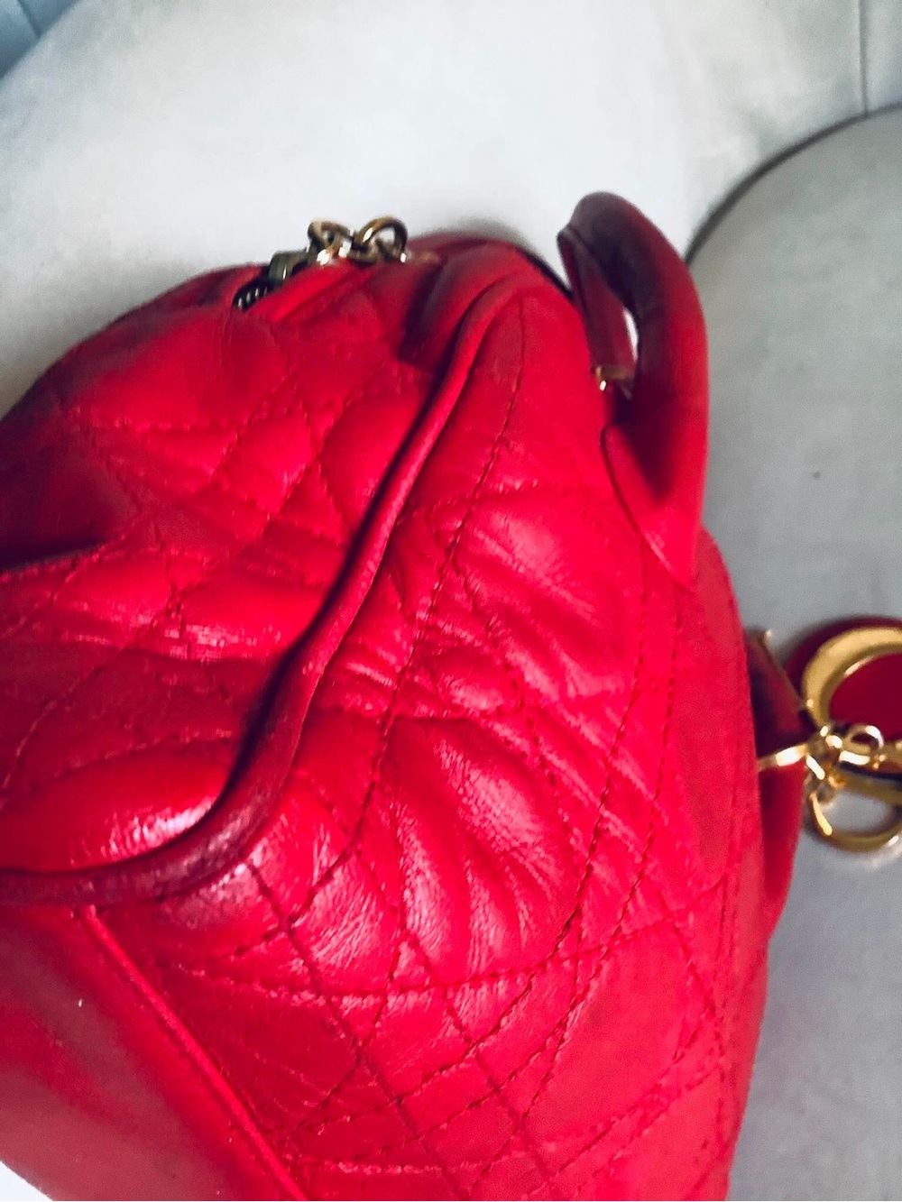 Christian Dior Cannage Vintage Red Mini Bowling Bag with Gold hardware - Picture 9 of 16